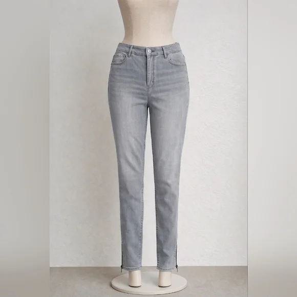 White House Black Market Gray Skinny Crop Jeans with Ankle Zips – Size 14 - Picture 2 of 6